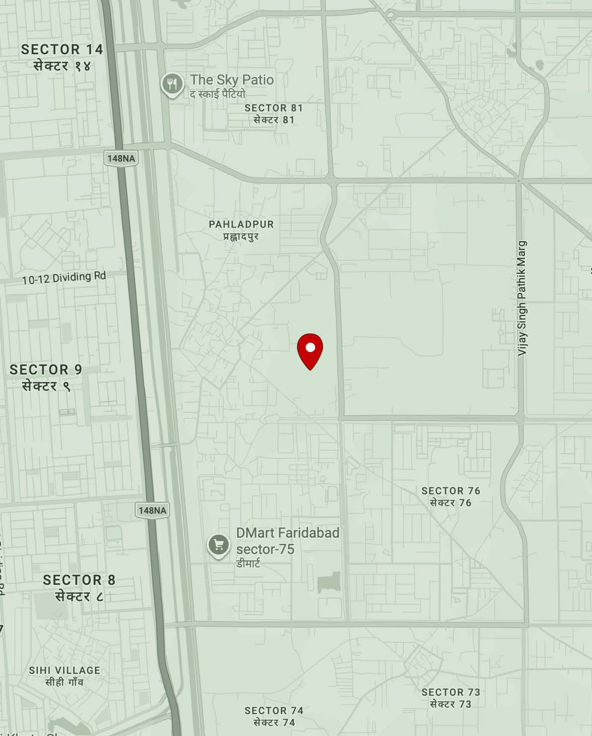 Map showing BPTP SkyNest in Sector 80, Faridabad and surrounding sectors